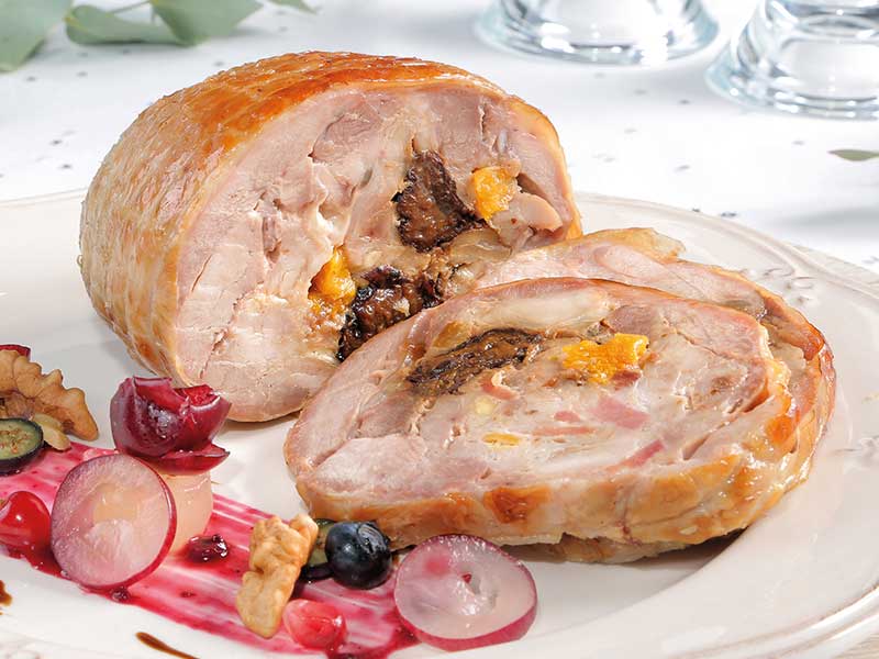 Muslo de Pavo asado relleno con frutos secos y jamón